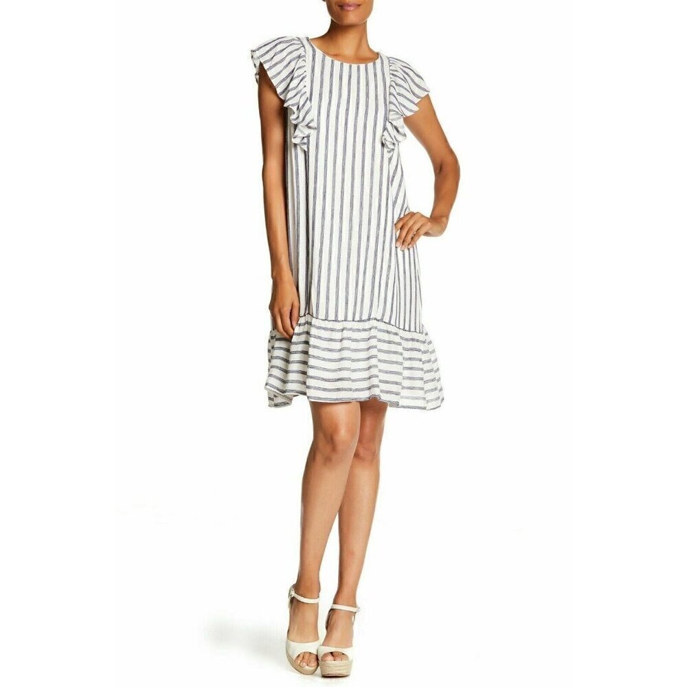 Everleigh Womens White Cotton Ruffle Sleeve Stripe Shift Dress Size XL - Picture 6 of 16